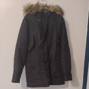 Black Parka with Faux Fur Hood